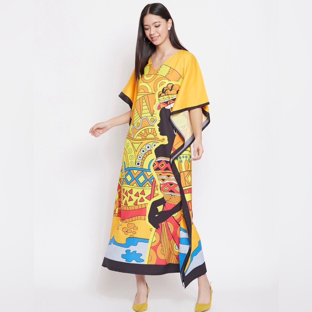 GYPSIE BLU* Women’s Tribal Multicolored Kimono Sleeve Caftan Casual Dresses - Picture 2 of 7